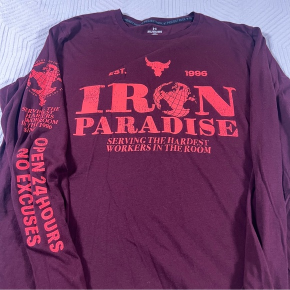 Under Armour Project Rock Iron Paradise Long Sleeve Shirt Men’s XXL 2XL Dark Red - Picture 1 of 4